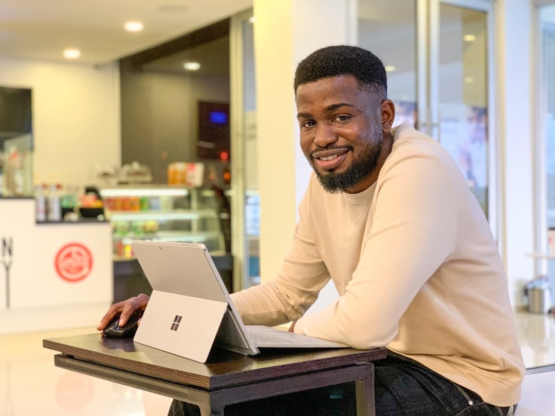 Small business owner working on a laptop